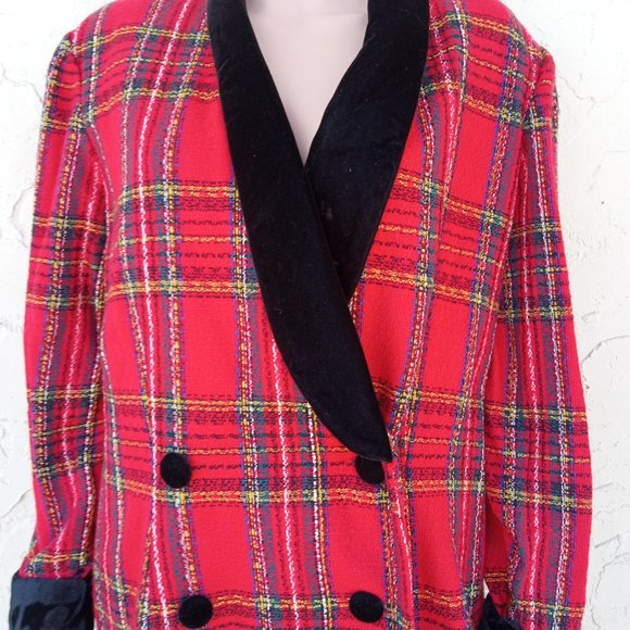 Vintage Black Velvet Trimmed Plaid Coat - Picture 6 of 10